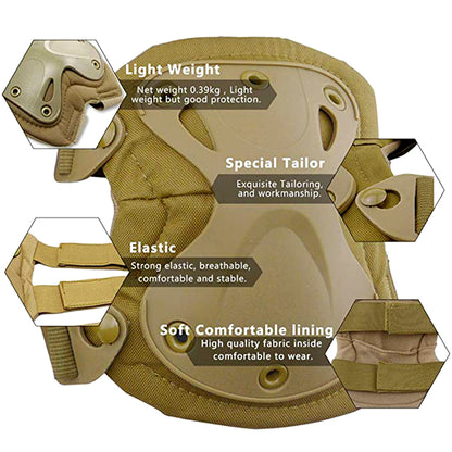 Lightweight Knee & Elbow Pads Set, Military Grade Combat Protection for Airsoft Skateboarding with Adjustable Strap