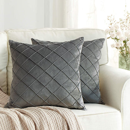 Nordic Dark Gray Velvet Cushion Covers Plaid Pillowcases Decorative Pillow Covers for Sofa and Home Decor