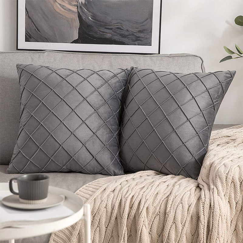 Nordic Dark Gray Velvet Cushion Covers Plaid Pillowcases Decorative Pillow Covers for Sofa and Home Decor