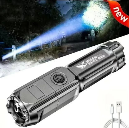 Rechargeable LED Flashlight with Zoom and Waterproof Design