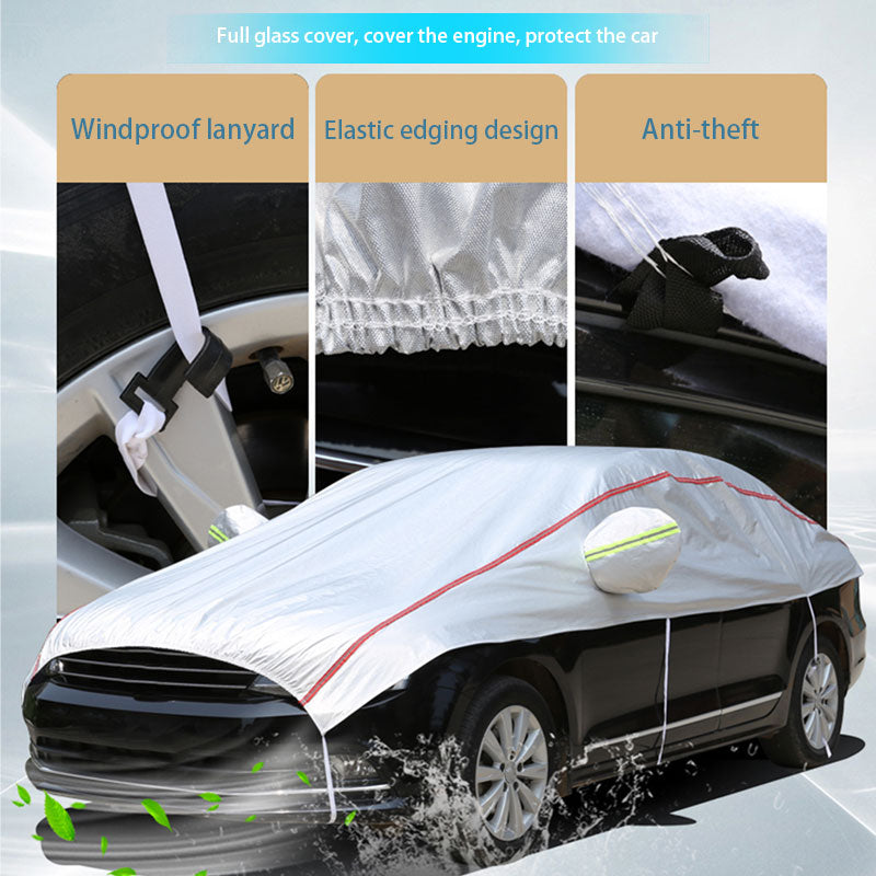 Universal Half Car Cover, Waterproof Outdoor Cover for SUV Sedan, Oxford Fabric with UV Protection, Dustproof, Snowproof