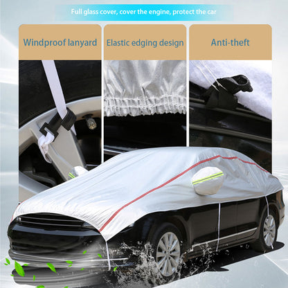 Universal Half Car Cover, Waterproof Outdoor Cover for SUV Sedan, Oxford Fabric with UV Protection, Dustproof, Snowproof