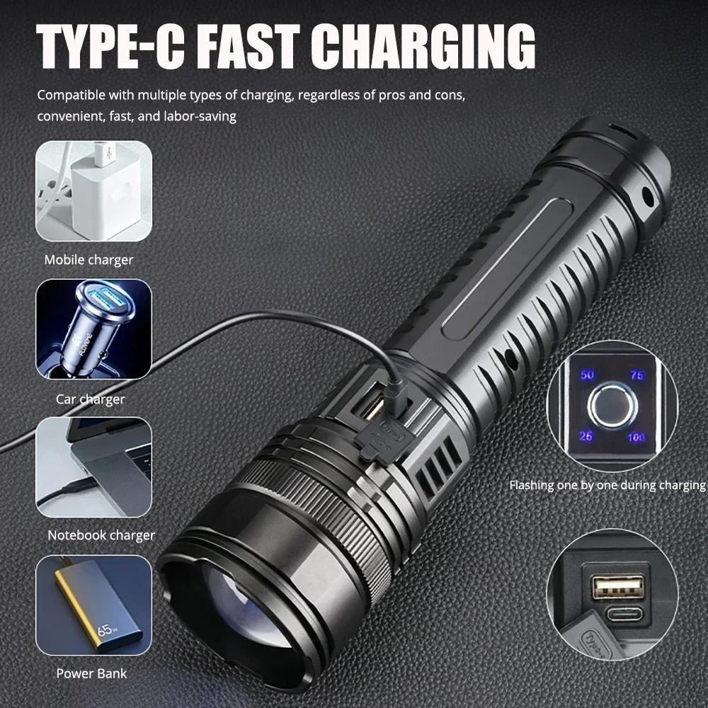 Ultra Bright Rechargeable LED Flashlight With 15000mAh Battery And Tail Light 2