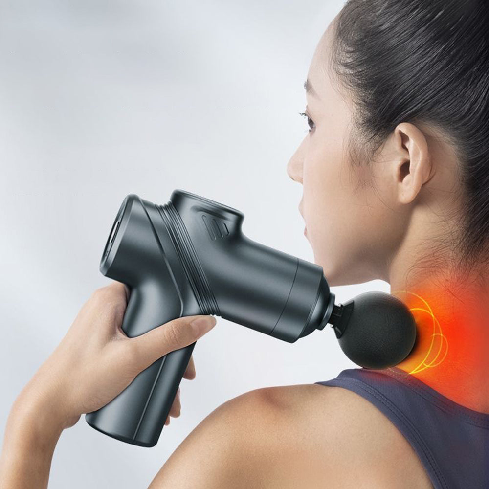 Muscle Percussion Massager for Athletes, Deep Tissue Mini Massage Gun Grey, 6 Speeds & Massage Heads