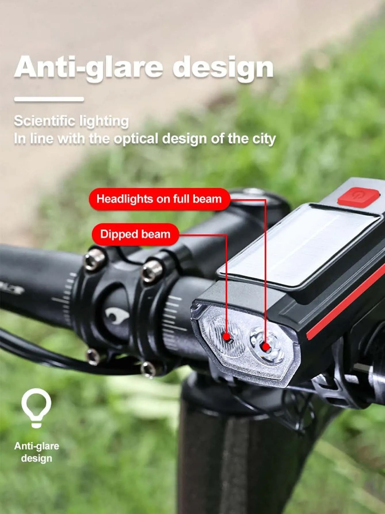 Solar Rechargeable Bicycle Front Light With Horn And USBC Charging 3