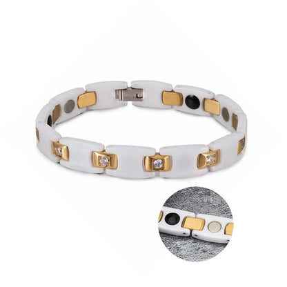 Gold CZ Hematite Ceramic Chain Link Bracelet Women 10mm 5