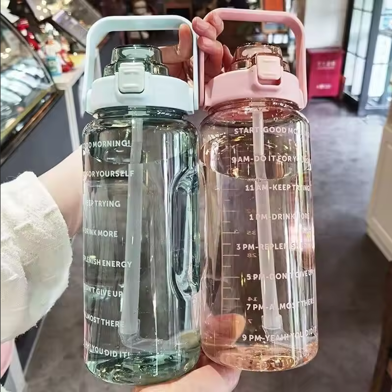 Straw Plastic Water Bottle Large Portable Travel Bottle Sports Fitness Cup High Value Big Fat Cup Adult Universal