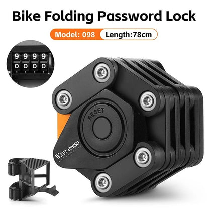 WEST BIKING Bicycle Folding Lock 4 Digit Combo Anti Theft Lock For E Bike Scooter 6