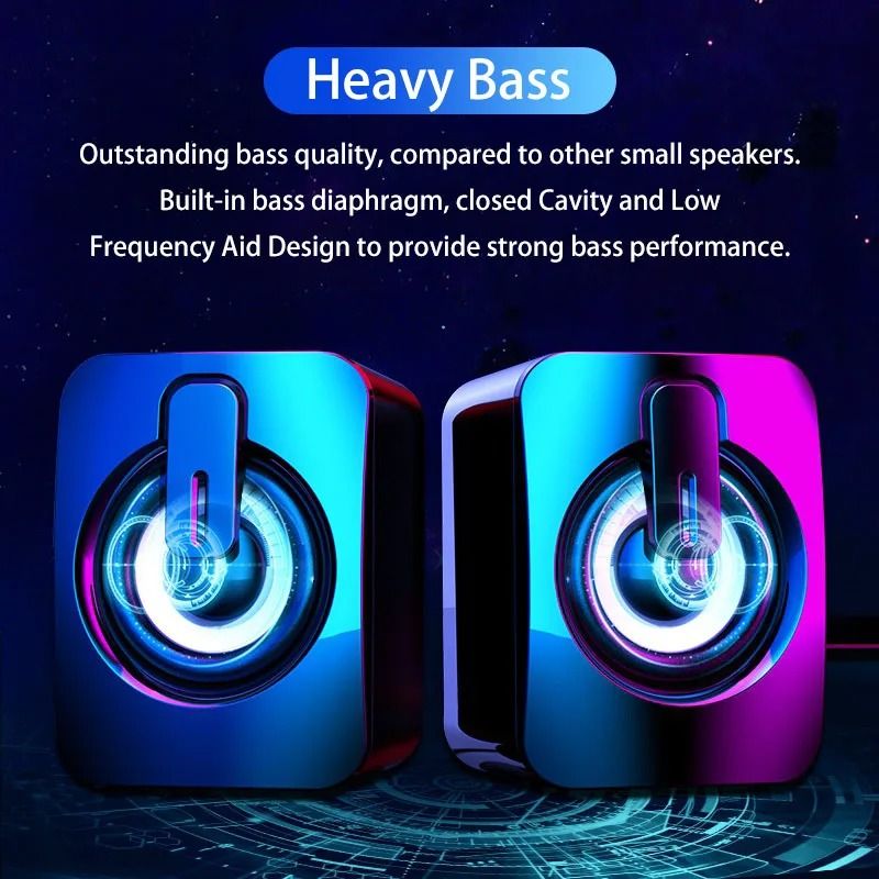 USB Wired Computer Speakers With HiFi Stereo Sound LED Light And Microphone 1