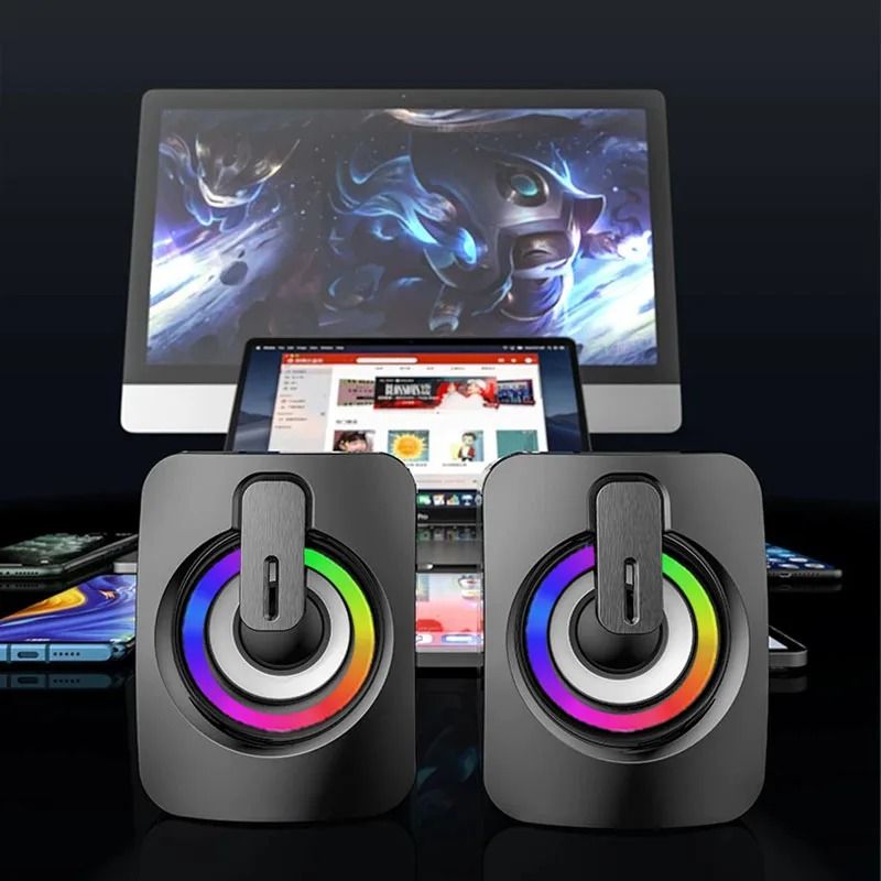 USB Wired Computer Speakers With HiFi Stereo Sound LED Light And Microphone 2