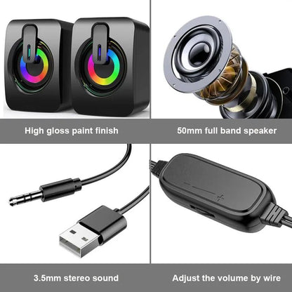 USB Wired Computer Speakers With HiFi Stereo Sound LED Light And Microphone 4