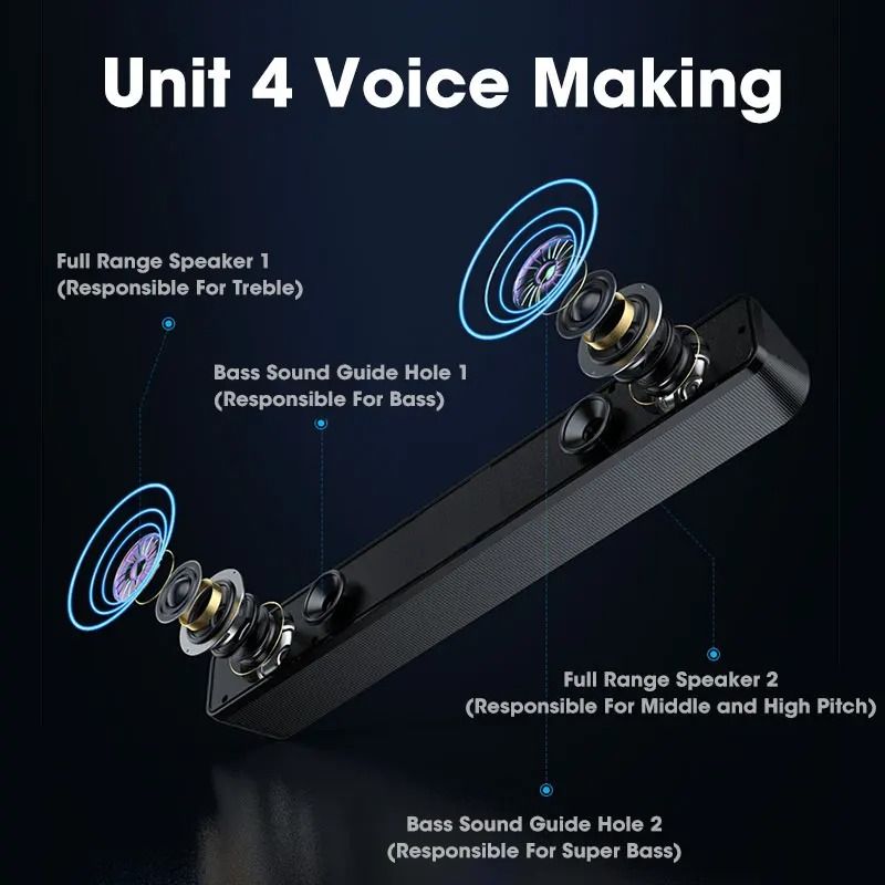 4D Surround Soundbar With Stereo Bass And Wired Or Bluetooth Options 5