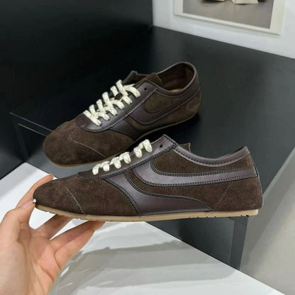 Womens Retro German Training Sneakers Genuine Leather Flat LaceUp Shoes 10