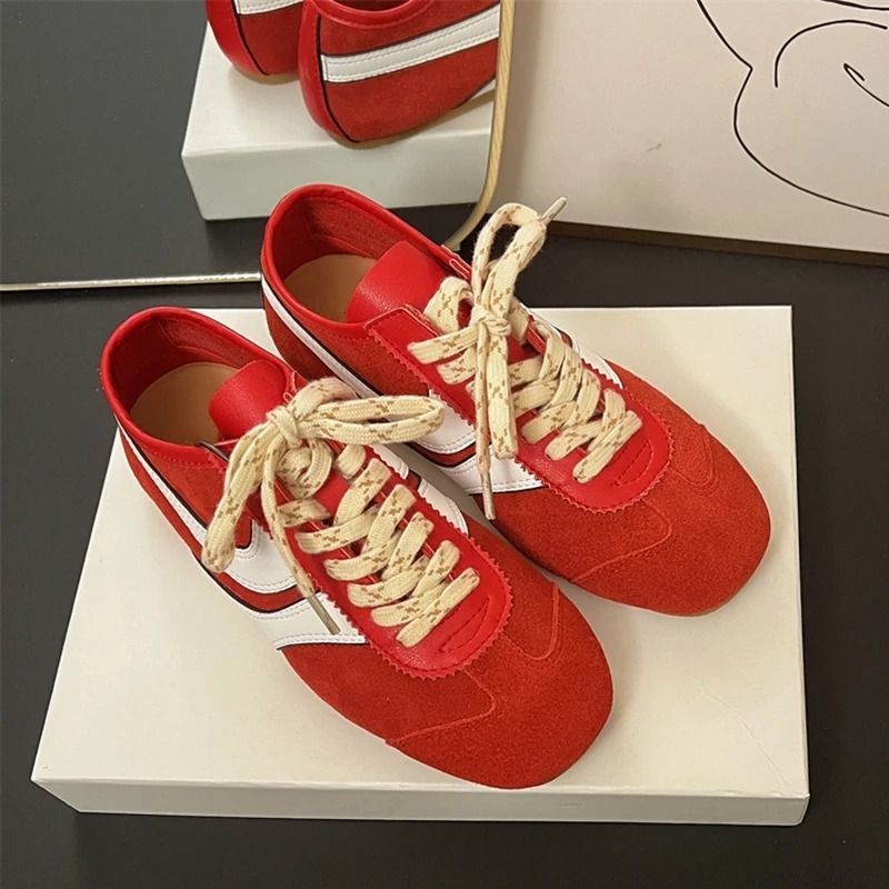 Womens Retro German Training Sneakers Genuine Leather Flat LaceUp Shoes 11