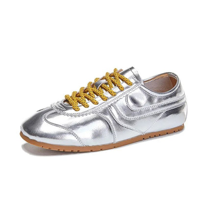 Womens Retro German Training Sneakers Genuine Leather Flat LaceUp Shoes 12