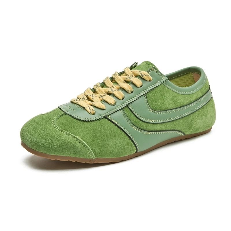 Womens Retro German Training Sneakers Genuine Leather Flat LaceUp Shoes 2