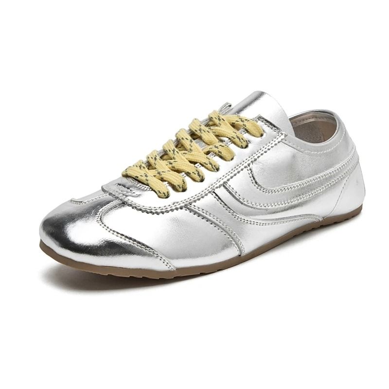 Womens Retro German Training Sneakers Genuine Leather Flat LaceUp Shoes 5