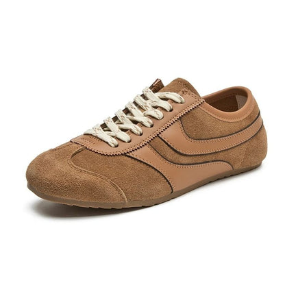 Womens Retro German Training Sneakers Genuine Leather Flat LaceUp Shoes 6