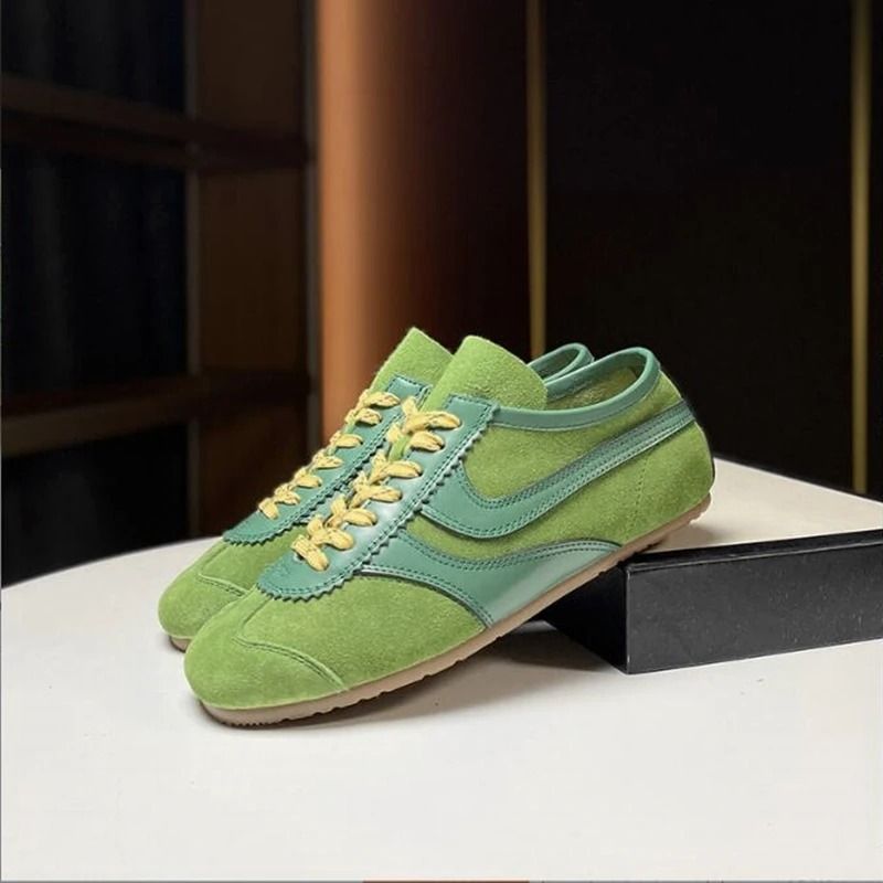 Womens Retro German Training Sneakers Genuine Leather Flat LaceUp Shoes 7