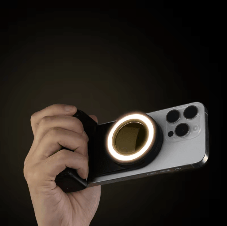 Magnetic Smartphone Handle Grip with Bluetooth Remote and Fill Light for Steady Photos
