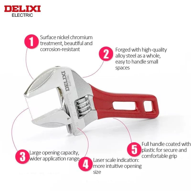Adjustable Short Handle Ratchet Wrench With Big Opening For Bathroom Pipe Maintenance 2