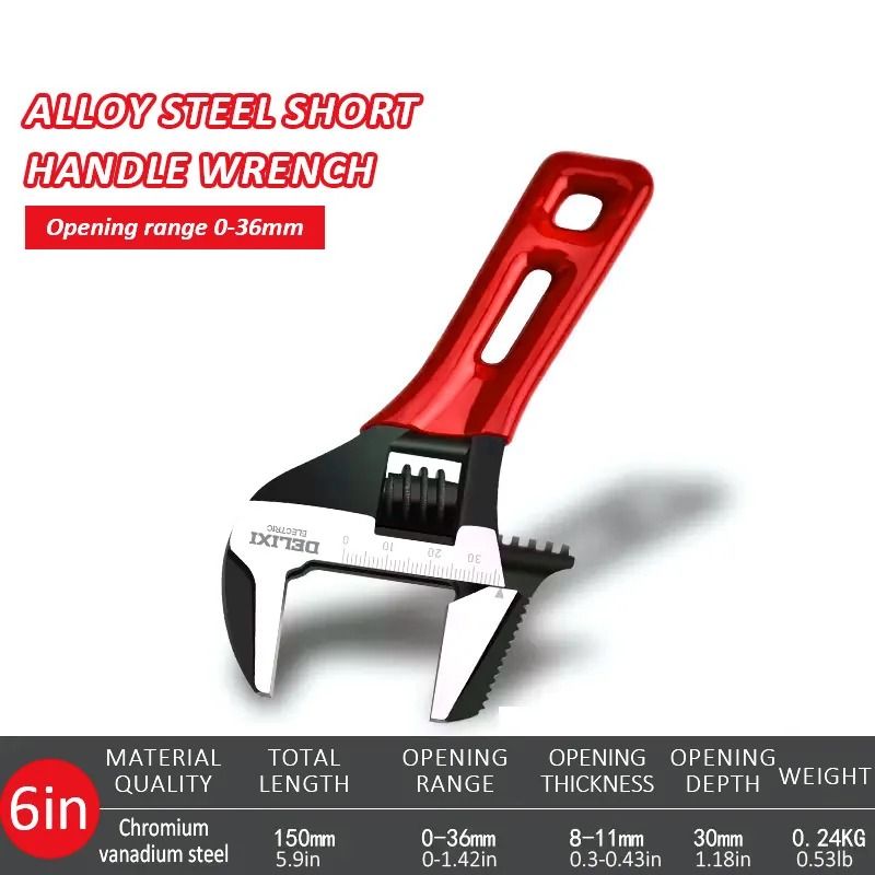 Adjustable Short Handle Ratchet Wrench With Big Opening For Bathroom Pipe Maintenance 7