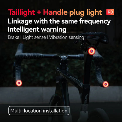 Bicycle Handlebar End and Rear Safety Light with Intelligent Brake Sensor and Waterproof Design