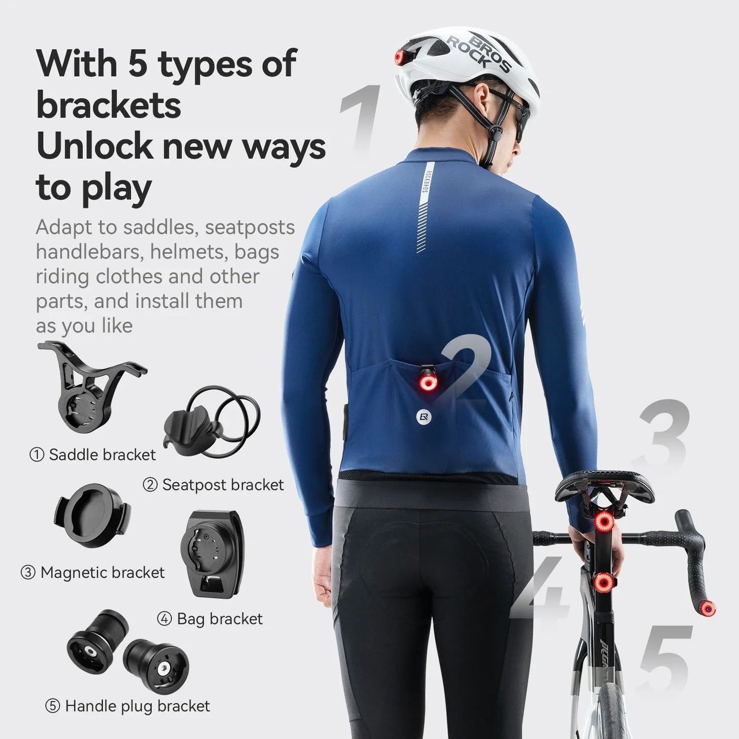 Bicycle Handlebar End And Rear Safety Light With Intelligent Brake Sensor And Waterproof Design 2