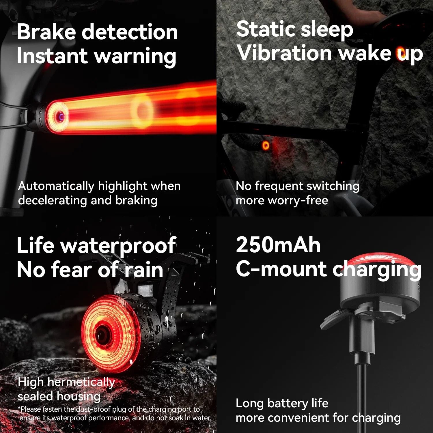 Bicycle Handlebar End And Rear Safety Light With Intelligent Brake Sensor And Waterproof Design 3