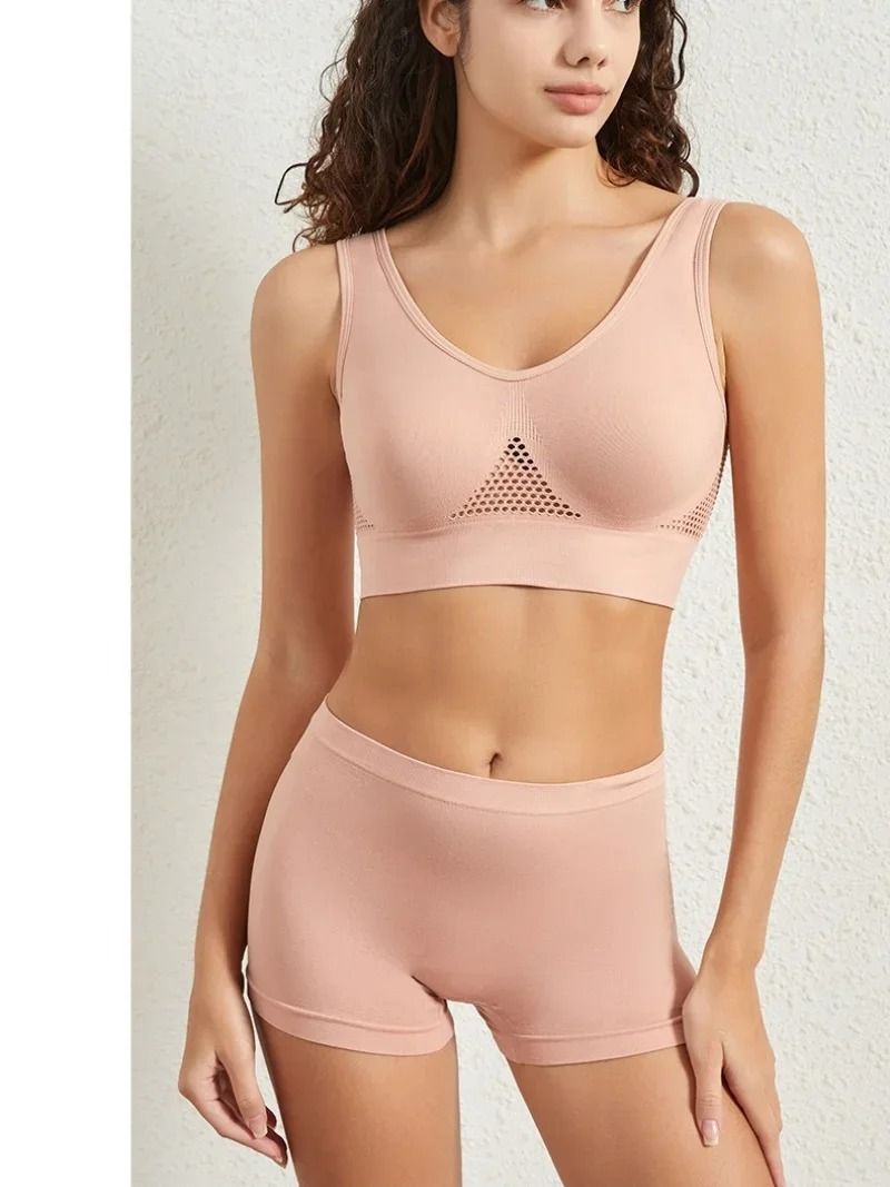 Seamless Bra And Low Waist Thong Panty Lingerie Set Womens Comfort Sports Underwear 16