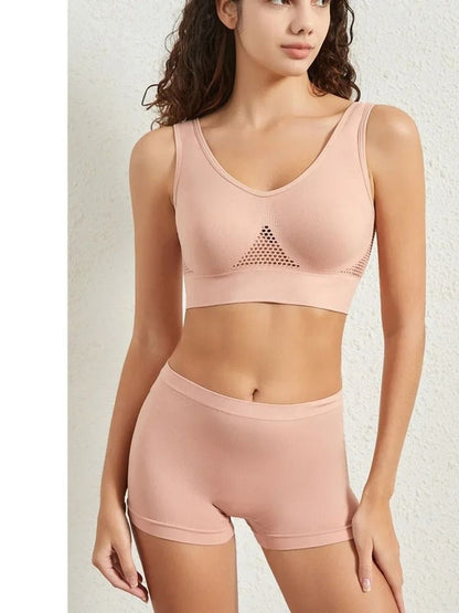 Seamless Bra And Low Waist Thong Panty Lingerie Set Womens Comfort Sports Underwear 16