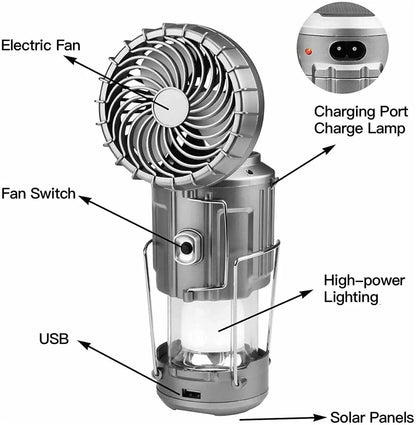 Portable Camping Fan Lantern With Solar Charging And Power Bank 1