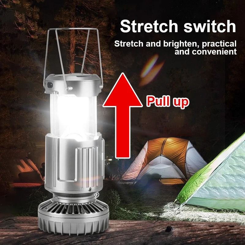 Portable Camping Fan Lantern With Solar Charging And Power Bank 3