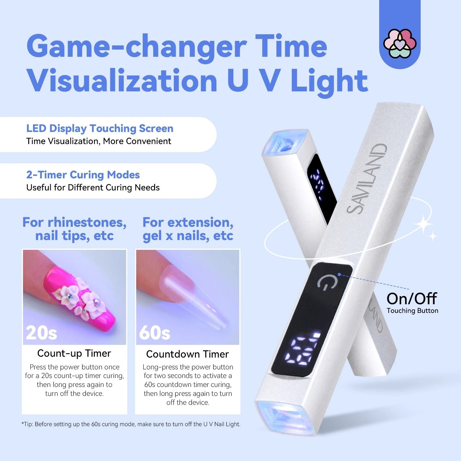 SAVILAND Rechargeable UV LED Nail Lamp With Magnetic Stand And LCD Timer 2