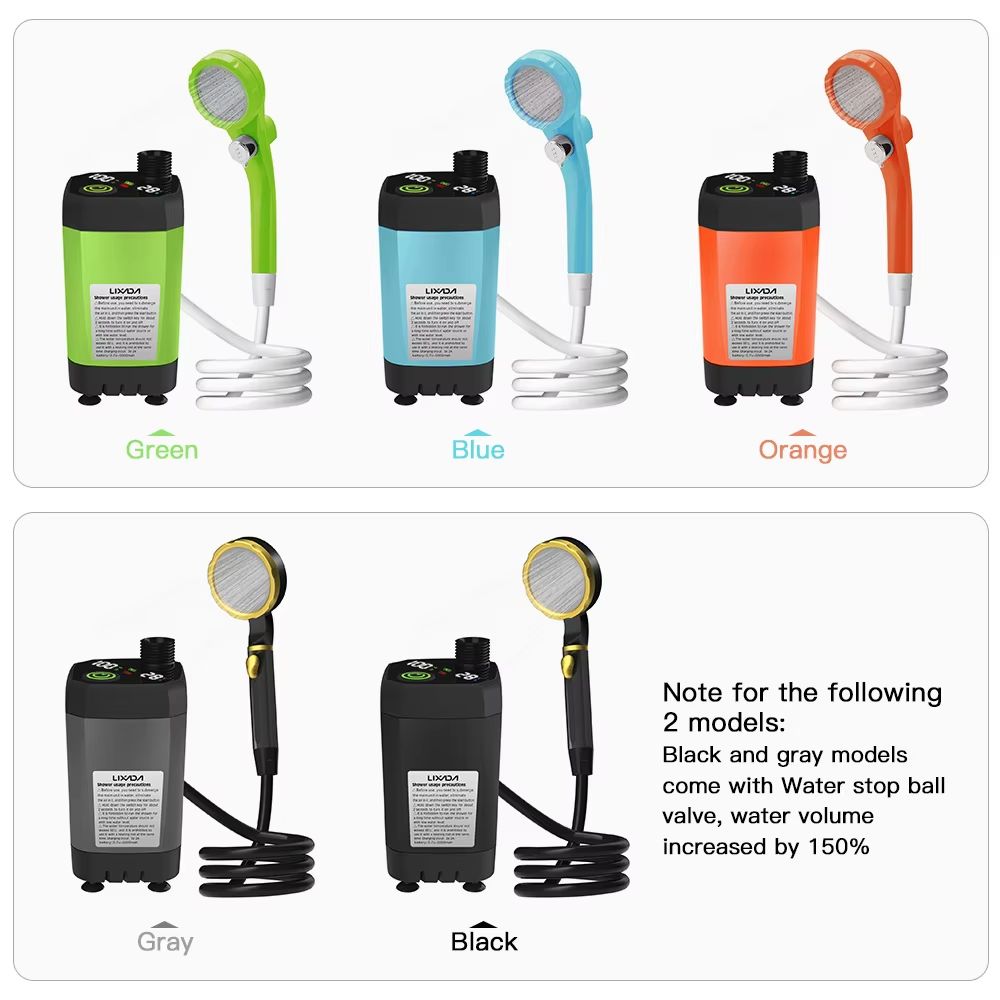 Portable Camping Shower Pump Kit  Outdoor Shower With Digital Display Adjustable Flow  6000mAh Rech 5