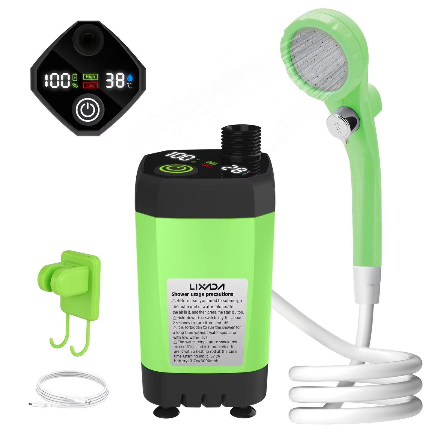 Portable Camping Shower Pump Kit  Outdoor Shower With Digital Display Adjustable Flow  6000mAh Rech 9