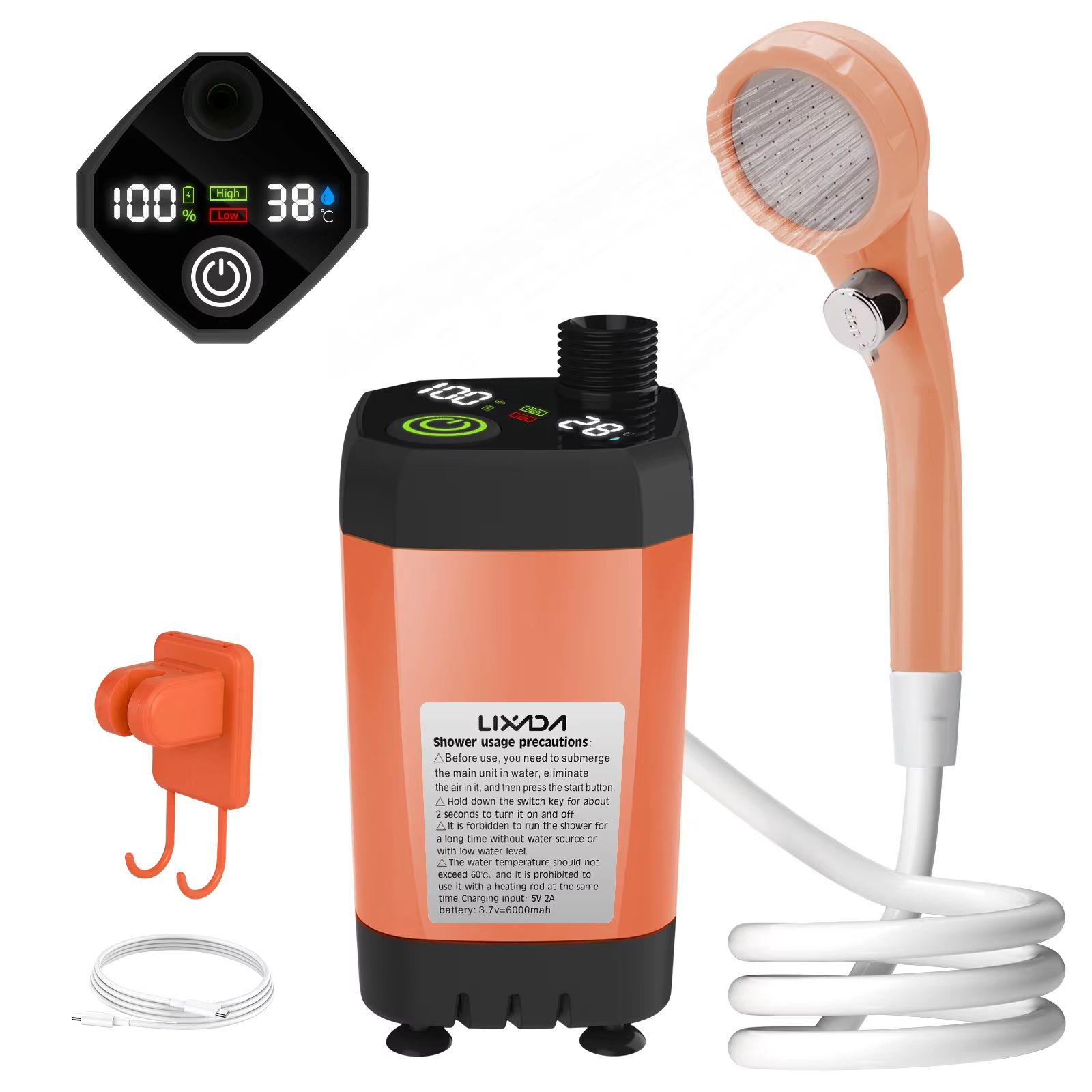 Portable Camping Shower Pump Kit  Outdoor Shower With Digital Display Adjustable Flow  6000mAh Rech 10