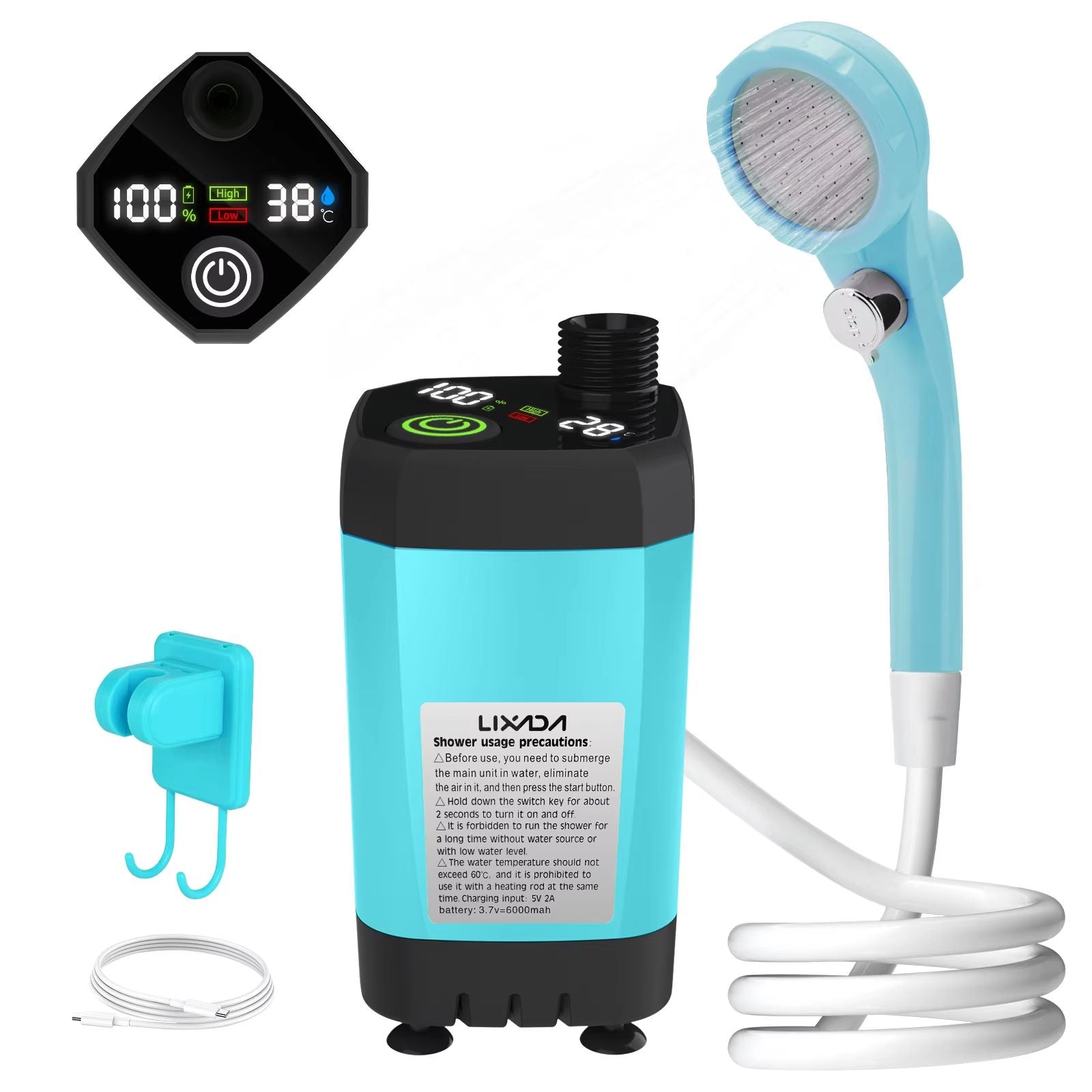 Portable Camping Shower Pump Kit  Outdoor Shower With Digital Display Adjustable Flow  6000mAh Rech 8