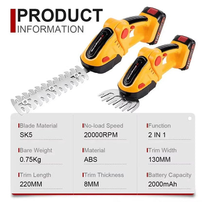 2in1 Cordless Electric Hedge Trimmer  Rechargeable Handheld Shrub Cutter  Garden Pruning Tool 1