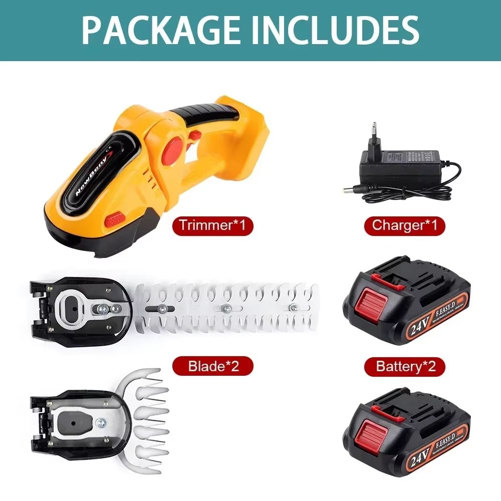2in1 Cordless Electric Hedge Trimmer  Rechargeable Handheld Shrub Cutter  Garden Pruning Tool 12