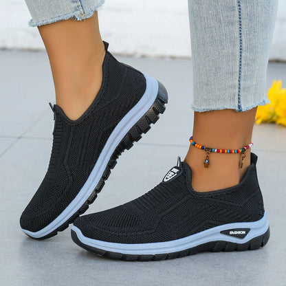 Womens Breathable Slip-On Sneakers Lightweight Woven Comfort Shoes