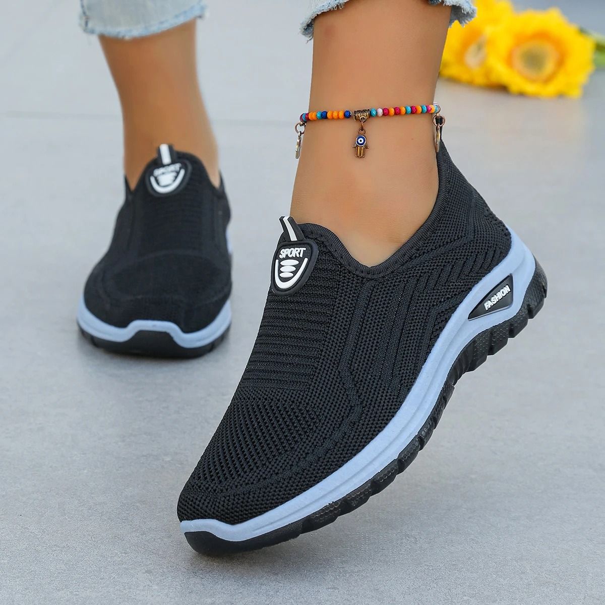 Womens Breathable SlipOn Sneakers Lightweight Woven Comfort Shoes 1
