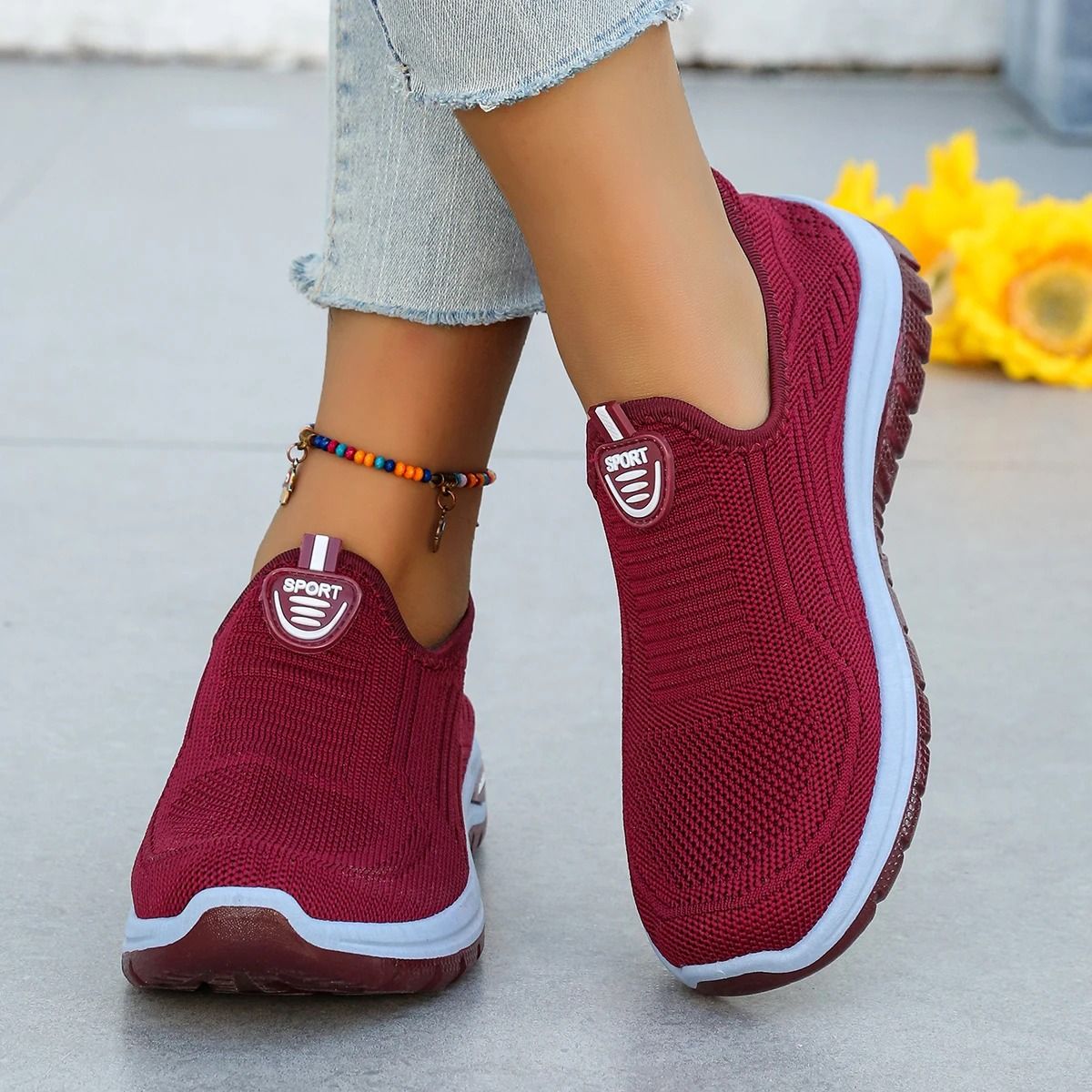 Womens Breathable SlipOn Sneakers Lightweight Woven Comfort Shoes 3