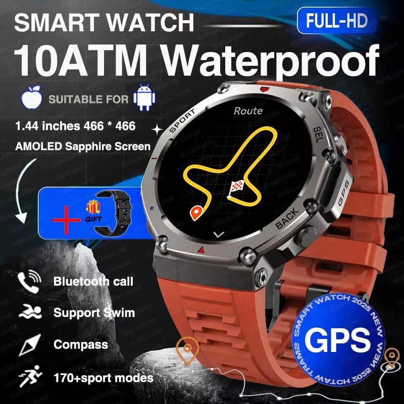 2025 Military Smartwatch With Bluetooth Calling  Builtin GPS Compass Altimeter  10ATM Waterproof Sp