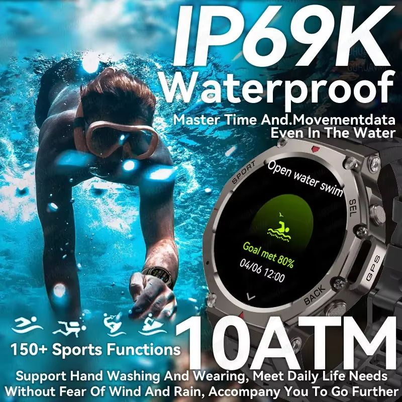 2025 Military Smartwatch With Bluetooth Calling  Builtin GPS Compass Altimeter  10ATM Waterproof Sp