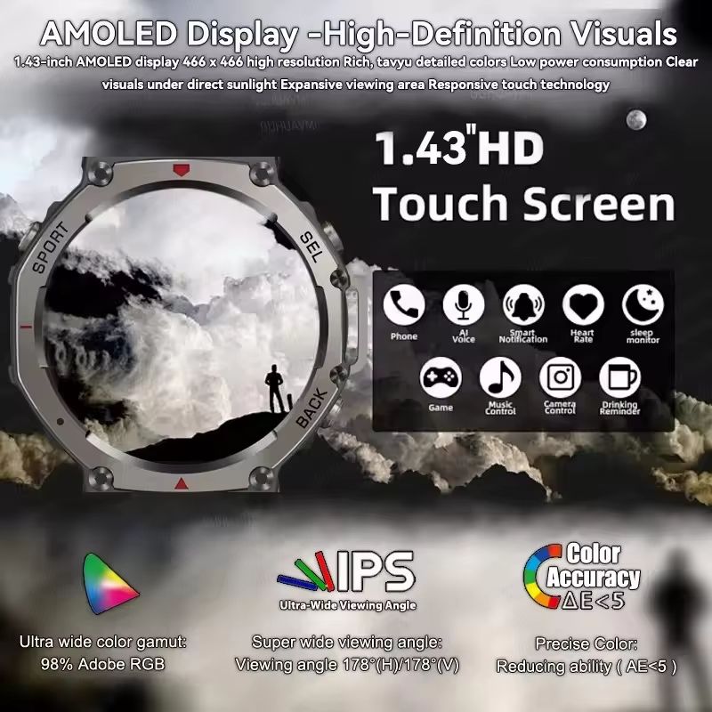 2025 Military Smartwatch With Bluetooth Calling  Builtin GPS Compass Altimeter  10ATM Waterproof Sp