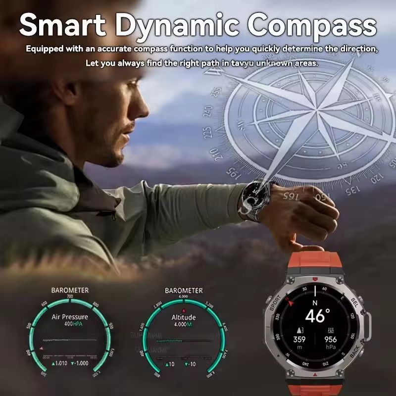 2025 Military Smartwatch With Bluetooth Calling  Builtin GPS Compass Altimeter  10ATM Waterproof Sp
