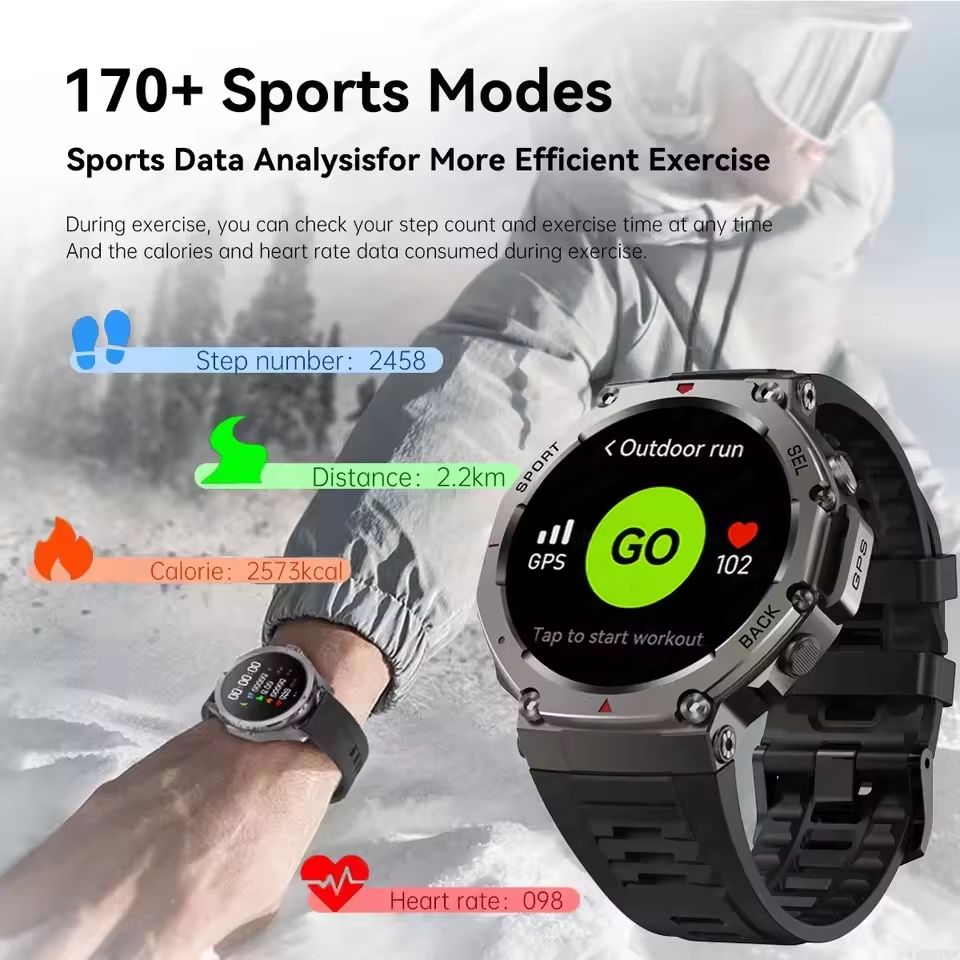 2025 Military Smartwatch With Bluetooth Calling  Builtin GPS Compass Altimeter  10ATM Waterproof Sp
