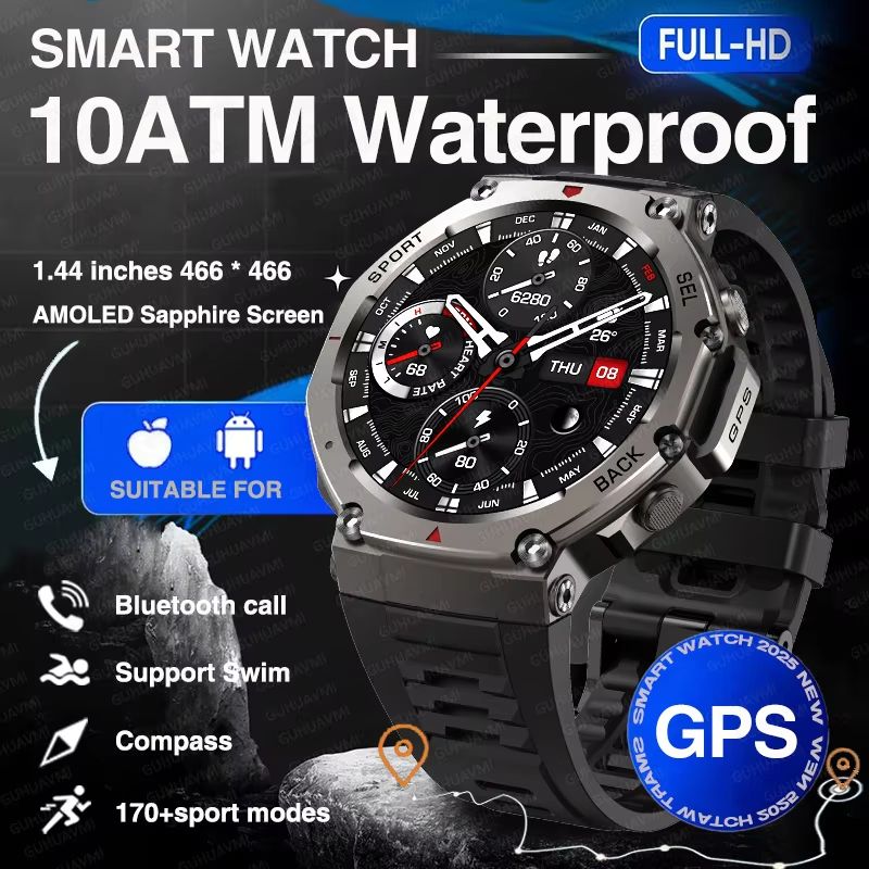 2025 Military Smartwatch With Bluetooth Calling  Builtin GPS Compass Altimeter  10ATM Waterproof Sp