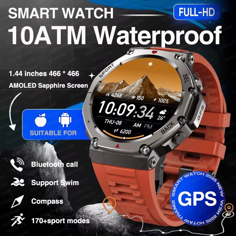 2025 Military Smartwatch With Bluetooth Calling  Builtin GPS Compass Altimeter  10ATM Waterproof Sp